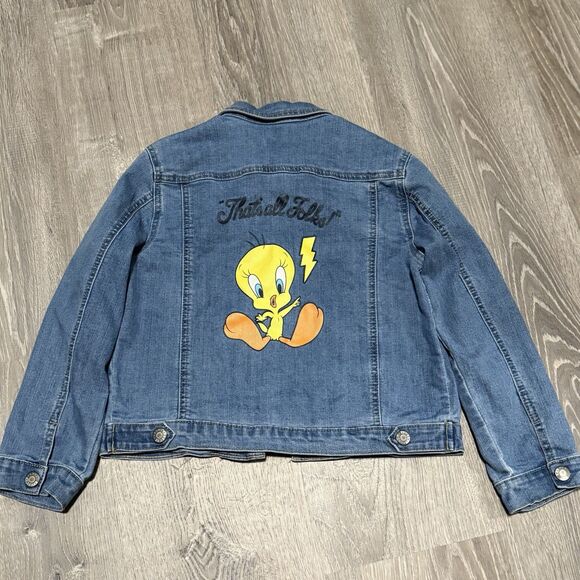 Looney Tunes Tweety Bird Denim Jacket Girls Size L (10/12) Excellent Condition - Picture 1 of 5